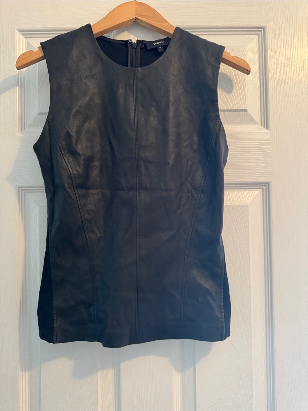 Theory Black Leather Sleeveless Shell Top